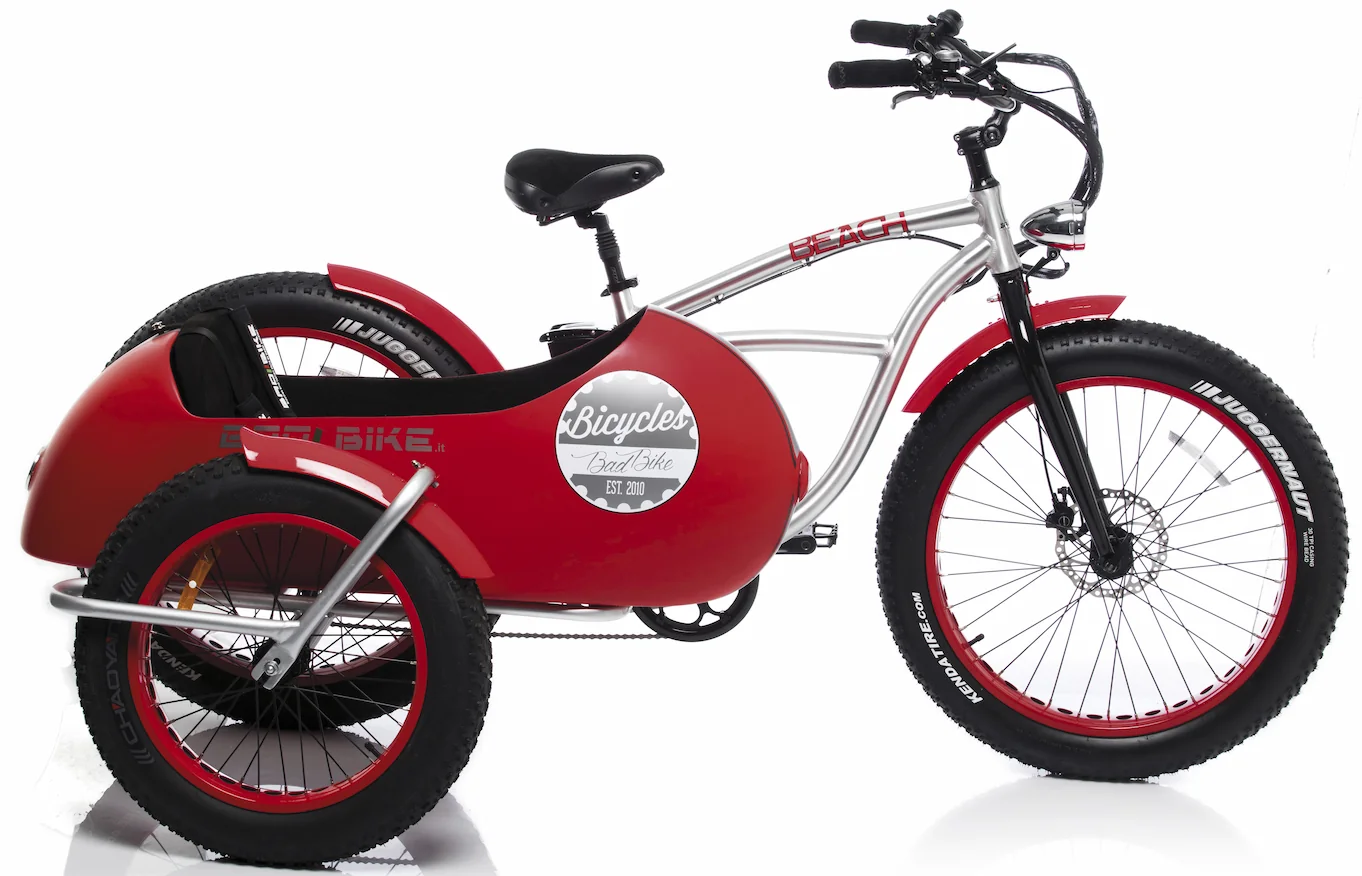 E Fatbike Beach Cruiser Fahrrad mit Beiwagen Retro Bad Bike 250W Rot