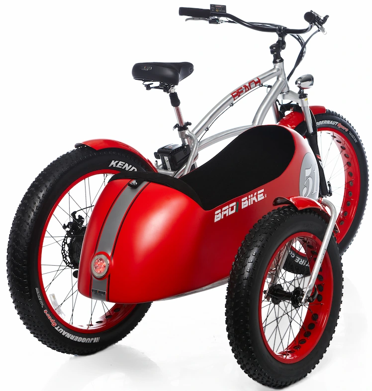 E Fatbike Beach Cruiser Fahrrad mit Beiwagen Retro Bad Bike 250W Rot