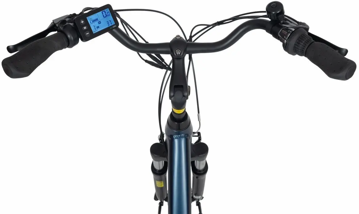 E Bike Damen City Tiefeinsteiger mit Federung 28 Zoll Blau 630Wh