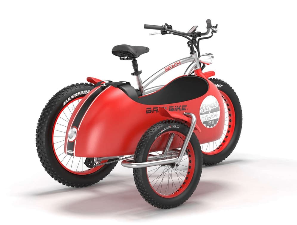E Fatbike Beachcruiser Fahrrad Beiwagen Retro Bad Bike 250W Rot